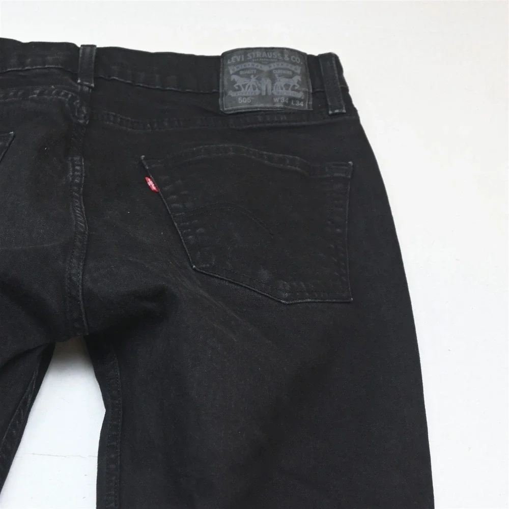 Levis 34x34 Black Stretch Denim 505 Straight Mens Jeans